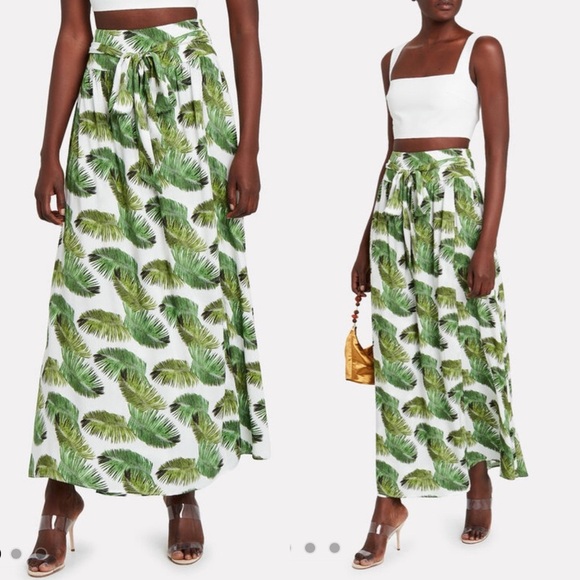 NWT Melissa Odabash Elsa Palm White Crepe Belted Maxi Skirt Size Small - Picture 1 of 12